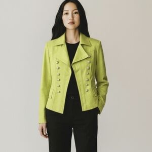 Insight NY Lime Green Double-Breasted Vegan Leather Short Statement Blazer Sz 4